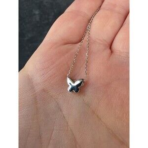 925 Sterling Silver Butterfly Pendant Adjustable Necklace Vintage